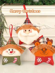 Đồ trang trí Giáng sinh 1 cái Đồ trang trí cây thông Noel hình ông già Noel và tuần lộc, Đồ trang trí ngôi sao năm cánh bằng vải nhung sáng tạo - Nhiều màu - Xem 7