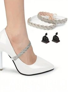 1對五顏六色的鑲有鑽石的彈性抗鬆高跟鞋帶,防止鞋跟滑脫,裝飾和安全的鞋帶抗鬆拉帶 - 彩色 - 查看 1