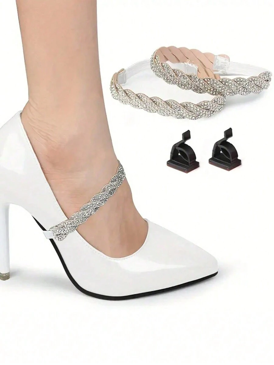 1對五顏六色的鑲有鑽石的彈性抗鬆高跟鞋帶,防止鞋跟滑脫,裝飾和安全的鞋帶抗鬆拉帶 - 彩色 - 查看 1