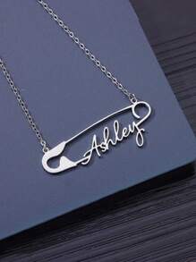 不锈钢别针形状定制项链个性化定制名字时尚项链精致精美珠宝 - 銀色 - 查看 2