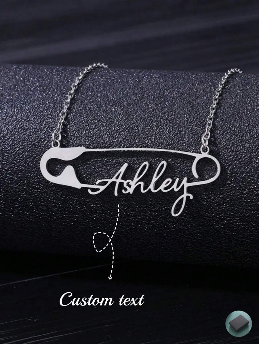 不锈钢别针形状定制项链个性化定制名字时尚项链精致精美珠宝 - 銀色 - 查看 1