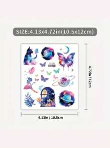 12入亮片紋身貼紙 蝴蝶美人魚花朵星星月亮獨角獸圖案 派對節日用 肩頸鎖骨手腕身體皮膚臨時紋身貼 - 彩色 - 查看 11