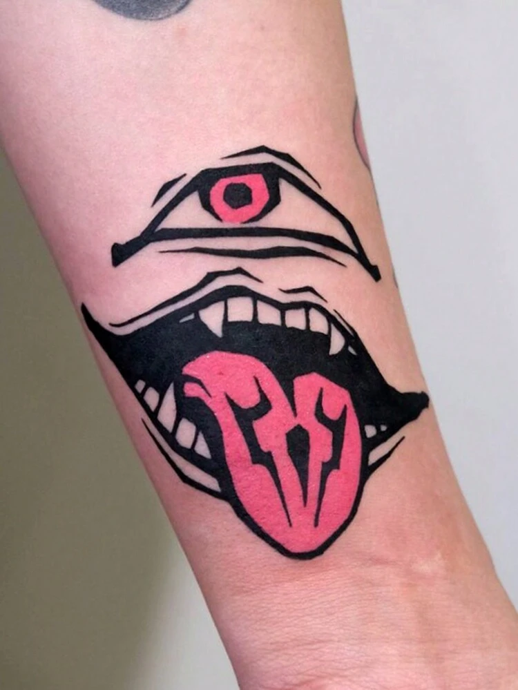 Tatuaje temporal a prueba de agua, diseño unisex, 6 piezas/set, con ojos y boca de estilo sexy de dibujos animados en rojo y negro, dura de 1 a 5 días, apto para brazo y pierna - Multicolor - Añade 3