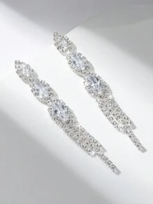 2pcs/Set Tassel Style Bridal Women's Fashionable Rhinestone Earrings, Simple Earrings Suitable For Dances, Parties, And Daily Life. - Silver 80146701 - View 3