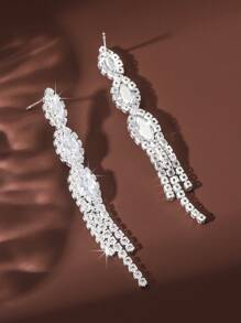 2pcs/Set Tassel Style Bridal Women's Fashionable Rhinestone Earrings, Simple Earrings Suitable For Dances, Parties, And Daily Life. - Silver 80146701 - View 5