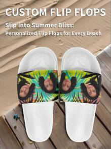 Custom-Printed 3D Slip-Resistant, Anti-Wear, Lightweight Strap Slide Sandals For Men And Couples, Suitable For Indoor/Outdoor And Garden Wear - White - View 4