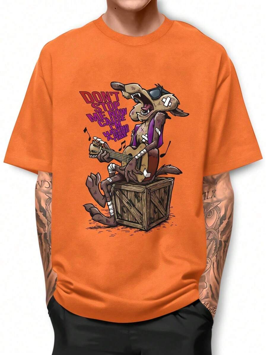 Basic T-Shirt Playing Guitar 100% Cotton Shirt GPJ1 - 橘色 - 查看 1