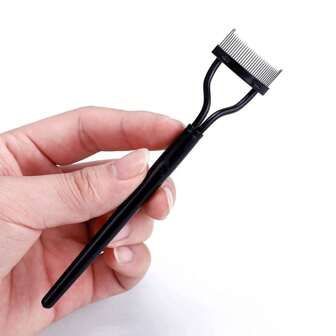 1pc Black Steel Needle Eyelash Comb Stainless Steel Dense Tooth Comb Portable Eyelash Curler Makeup Tool Lash Grooming Tool,Eyebrow Brush,Eyeshadow Brush,Spoolie,Spoolie Brush