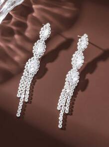 2pcs/Set Tassel Style Bridal Women's Fashionable Rhinestone Earrings, Simple Earrings Suitable For Dances, Parties, And Daily Life. - Silver 80146701 - View 4