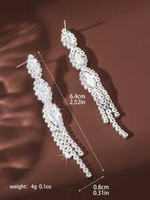 2pcs/Set Tassel Style Bridal Women's Fashionable Rhinestone Earrings, Simple Earrings Suitable For Dances, Parties, And Daily Life. - Silver 80146701 - View 6