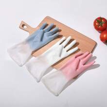 2pcs Two Tone Dishwashing Gloves, Thickened Kitchen Latex Gloves, Bowl Rubber, Gradient Color Rubber, Household Car Wash, Cleaning And Prevention