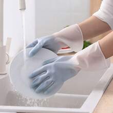 2pcs Two Tone Dishwashing Gloves, Thickened Kitchen Latex Gloves, Bowl Rubber, Gradient Color Rubber, Household Car Wash, Cleaning And Prevention