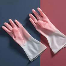 2pcs Two Tone Dishwashing Gloves, Thickened Kitchen Latex Gloves, Bowl Rubber, Gradient Color Rubber, Household Car Wash, Cleaning And Prevention