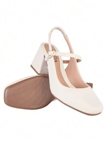 Women's Mary Jane Doll Shoe Romantic Model Square Toe Geometric Heel Current Modern Munita - trắng - Xem 3