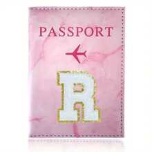 Chic Personalized Passport Holder For Women & Teens - Initial PU Leather Wallet With 26 Letter Patches, Stylish Travel Card Case, Perfect Unique Gift For Her, Enhance Your Jetset Style Travel Essentials School Back To School School Supplies Holiday Holiday Essentials Vacation Accessories Passport Cover - Dusty Pink - View 18