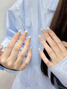 10 Pcs Luxury Handmade Press On Nails Middle Oval False Nails Tears Design False Nails With 3-Piece Tool Adhesive Nail Glue Tabs Suitable For The Daily Life Of Ladies And Girls. Nail Supplies Nails