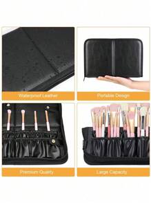 Makeup Brush Bag Organizer Foldable Makeup Brush Artist Case Travel Brush Holder Portable Zipper Professional Handbag For Travel Home Gift - Black - View 5