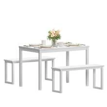 DlandHome Dining Table Set For 4,Kitchen Table With Benches,Wooden Dining Table And Chair Set Of 3, Iron Frame, White - 白色 - 查看 6