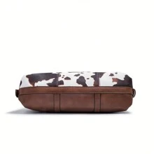 女士手提包，手提包 PU 皮革大号单肩包，带多个口袋的牛纹工作包，设计师流浪包，圣诞礼物，时尚休闲牛纹图案女士钱包 - 棕色 - 查看 6