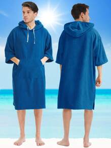 1pc Solid Color Super Absorbent Microfiber Bath Towel Cape, Quick Drying, Warm Hooded Beach Towel For Adults Men Women, Indoor Outdoor Use Summer Wedding Home Bathroom Decor Beach Wear Back To School