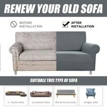 Sofa Covers Modern Style Jacquard Spandex Four Seasons Slipcovers Stretch Elastic Armchair Loveseat Couch Furniture Protector Cover 1/2/3/4 Seat With Pillow Cover For Living Room Bedroom