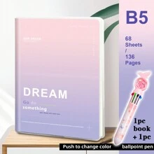 1pc, B5/A5, 136pages, Waterproof Soft PP Cover Notebook, Colorful Minimalist Diary Notebook, Lined Journal, Ideal For Office, Home, School Note Taking.