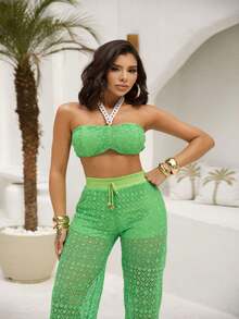 Ingrid Set, Made With Guipir Assuncena, Pants With Impeccable Fit, Cropped Top With Structured Cups And Beautiful Details On The Ties - 綠色 - 查看 2