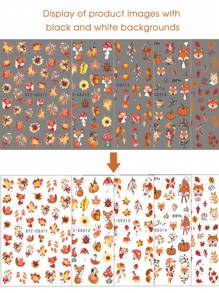 FULL BEAUTY 2/3/5pcs Cartoon Fall Maple Leaves Fox Nail Art Stickers Flower Pine Cones Mushrooms Sunflowers Foxes Pumpkins Autumn Halloween Ghost Nail Art Sliders Decoration Tools DIY Nails - Multicolor - View 7