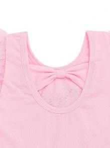 带薄纱裙的年轻女孩芭蕾紧身衣，儿童短袖舞蹈体操芭蕾舞裙运动服 - 淺粉色 - 查看 4