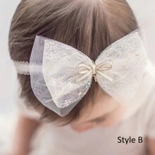 Baby Girl Lace Bow Headband With Elastic, Lovely Bowknot Hairband, Birthday Gift Love Valentine - White - View 9