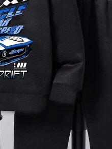 Young Boys Race Car Print Hoodie And Sweatpants Set - Black - View 6
