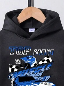 Young Boys Race Car Print Hoodie And Sweatpants Set - Black - View 4