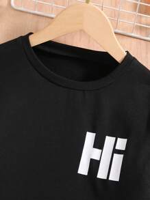 男童空调房居家服套装，长袖上衣搭配格子裤，防踢保暖，“Hi”印花衬衫搭配黑白格子裤，面料舒适，适合春、秋、夏三季穿着。 - 黑色 - 查看 6