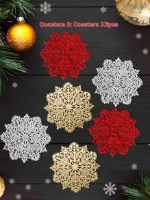 6pcs, Christmas Snowflake Coaster Coasters, PVC Coasters For Christmas Restaurant Table Decoration. - Multicolor - View 2