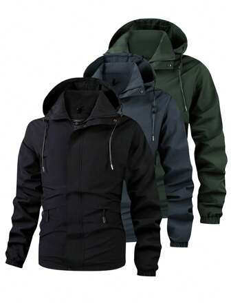 1pc Men's Solid Color Detachable Hoodie Loose Versatile Windbreaker Jacket For Daily Casual Outdoor Hiking Travel Sports