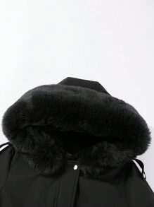 Risissida Women's Long Coat For Autumn/Winter - Faux Fur Collar, Adjustable Waist Belt, Fashionable For Commuting - Black - View 10