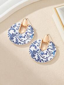 1pair Handmade Vintage Chinese Blue And White Porcelain Style Earrings, Unique Design And High-End - Multicolor - View 5