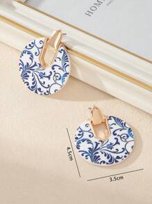 1pair Handmade Vintage Chinese Blue And White Porcelain Style Earrings, Unique Design And High-End - Multicolor - View 3