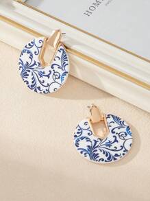 1pair Handmade Vintage Chinese Blue And White Porcelain Style Earrings, Unique Design And High-End - Multicolor - View 4