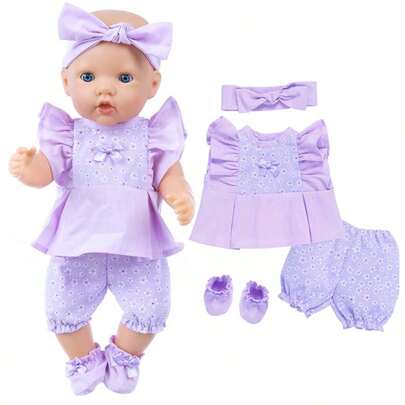 16-18inch Reborn Doll 4-Piece Set: Ditsy Floral, Ruffled Edges, Suitable As Christmas Or Halloween Gift For Babies (Doll Not Included)