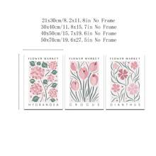 Set Of 3 Flower Market Prints In Dusty Pink, 3 Pieces Floral Wall Art Living Room, Vintage Pink Flowers Botanical Illustration Art Canvas Painting Bedroom Wall Decor, No Frame, Poster Gifts Birthday Graduation - Pink - View 6