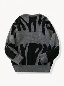 Fashion Pattern Crew Neck Long Sleeve Casual Pullover Graphic Drop Shoulder Monogram School Streetwear Spring Break Outfits Halloween Knit Sweater - Multicolor - View 3