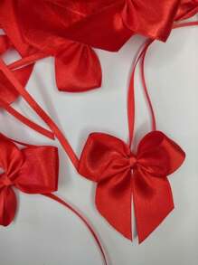 Satin Bow No. 5 - 6x6cm With Ribbon For Tying - 30 Units - Decorations For Sweets, Tables, Acrylic Balls And Spheres, Milk Boxes, Personalized Items And Souvenirs - Đỏ - Xem 1
