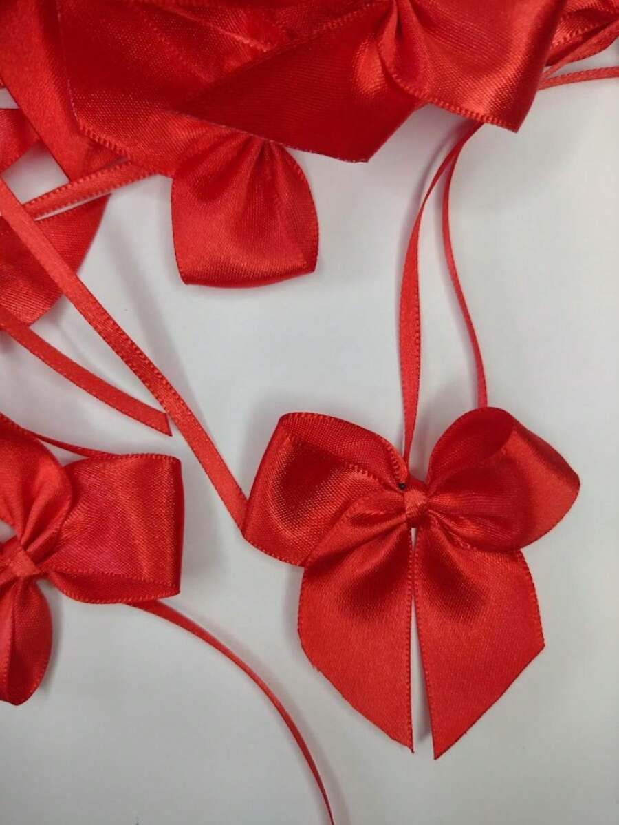 Satin Bow No. 5 - 6x6cm With Ribbon For Tying - 30 Units - Decorations For Sweets, Tables, Acrylic Balls And Spheres, Milk Boxes, Personalized Items And Souvenirs - Đỏ - Xem 1
