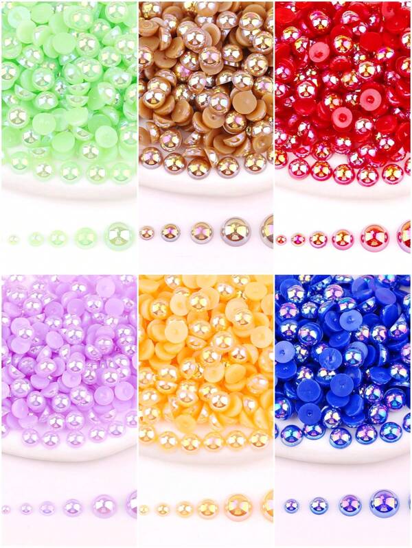 2mm,3mm,4mm,5mm,6mm,8mm,10mm,7 Sizes Nice AB Colors Flat Back Half Round Pearls, Multi Colors Crystal Gems Non Hot Fix DMC Jewelry Rhinestones Beads Stones Diamond 3D Pattern Design Accessories Glitter Manicure Decal Decorations For Clothes,Bag,Shoes,Cups,Phone Covers,Handicrafts,Diy Trim.