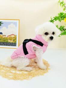 防水保暖加厚背心夹克，带胸带，适用于狗和猫，加厚秋冬季宠物衣服 - 粉色 - 查看 8