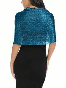 1pc Shiny Silver Metallic Flat Wrap Scarf With Clasp, Suitable For Bridal, Ball, Prom Evening Dress, Graduation - Teal - View 3