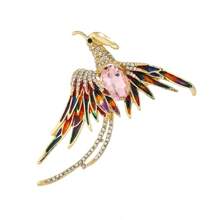 1 PC New Imitation Enamel Phoenix Brooch Retro Chinese Feng Shui Diamond Vermilion Bird Chest Flower Cheongsam Accessory Pin - Pink - View 5