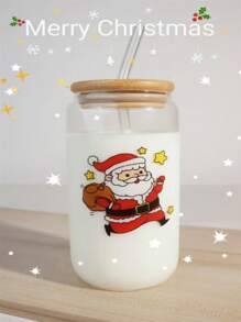 16 盎司迷人彩虹玻璃套装带盖和吸管，蝴蝶结图案罐形水杯和冰咖啡杯，粉色冷饮玻璃罐杯，可爱时尚的草莓咖啡杯，果汁、牛奶、啤酒、饮料、生日、节日和特殊场合的完美礼物，1 件带盖和吸管的玻璃杯 - 無色 - 查看 7