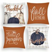 4pcs/1pc Fall Thanksgiving Decorative Pillow Covers, Harvest Season Pumpkin And English Letter Print Throw Pillow Covers, Thanksgiving Sofa Cushion Pillow Shams - Multicolor - View 5